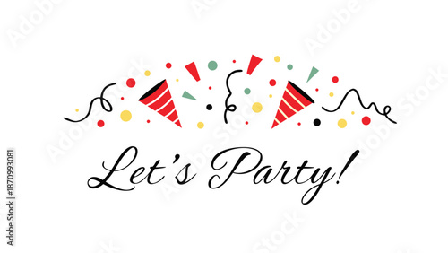 Vibrant party invitation with colorful confetti and balloons