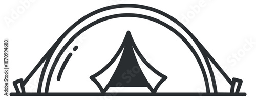A camping tent in minimalist black line vector style, perfect for outdoor adventure and travel themes