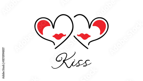 Stylish heart design with red lips and kiss text