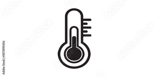 Thermometer vector icon, high temperature scale symbol, climate change concept, black outline and filled style, isolated on transparent background, minimalist vector design for UI, web, and print.