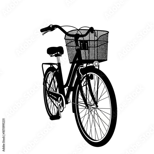 City bicycle with basket on white background