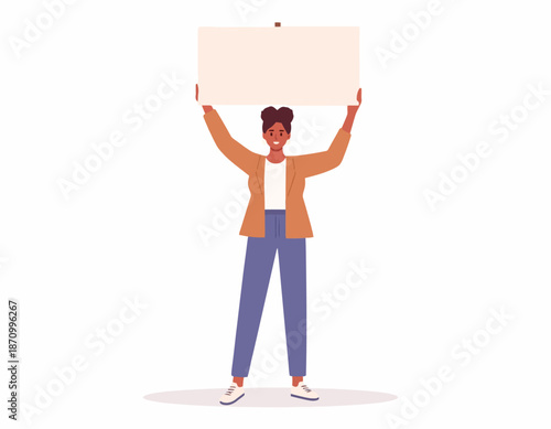 A person holds up a blank sign, ready to convey a message of protest, advocacy, or announcement, symbolizing public expression and opinion