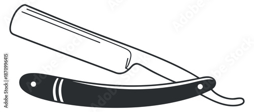A classic straight razor with a sleek design in black and white outline vector style, ideal for barber shop branding and grooming illustrations