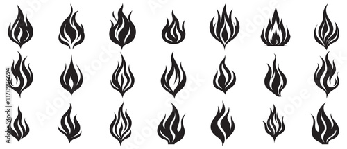 Fire icon black and red vector design symbol of power and energy. Flat style.
