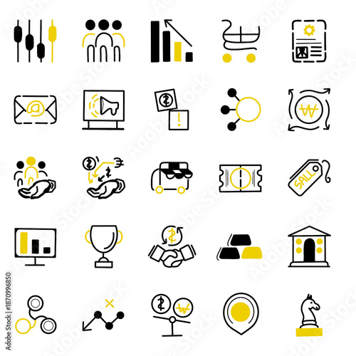 Business and finance hand drawn icon set