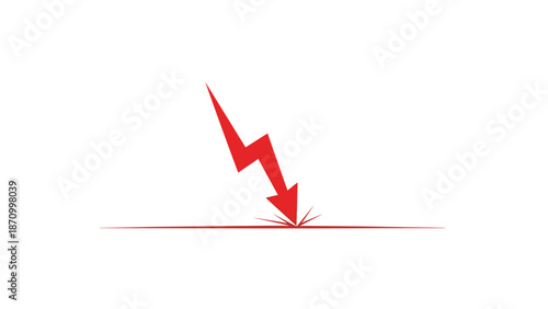 Striking red lightning bolt icon descending towards a horizontal line, creating a symbolic impact and conveying a clear message of danger, warning, or electrical hazard.