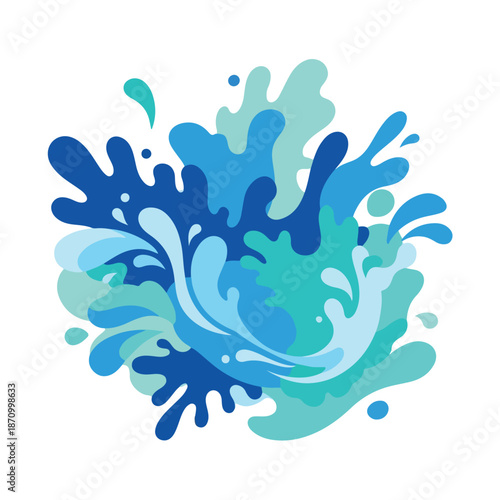 A blue and teal abstract liquid splash design