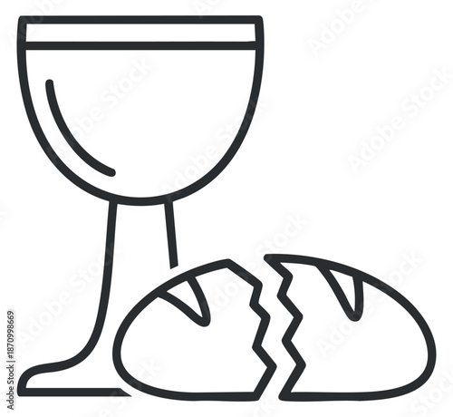 A broken egg next to a wine glass in minimalist outline vector style, perfect for food and drink designs