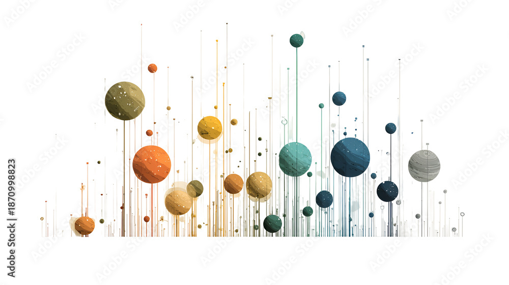 Fototapeta premium Colorful spheres on vertical lines