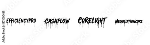 Dripping graffiti style texts with bold black font on white background