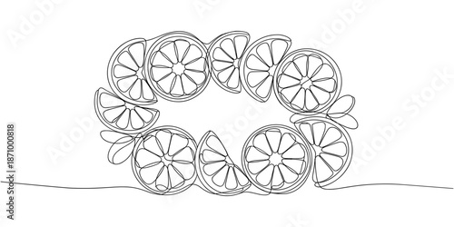 Continuous one line drawing of lemon and lime fruits. Minimal vector illustration in simple linear style. Fresh citrus fruit design element for food, health, and decor.