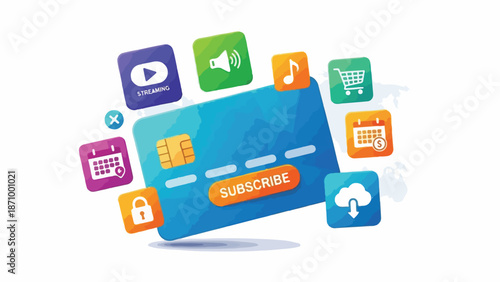 A blue credit card surrounded by colorful app icons