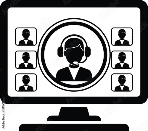 Customer support video call illustration showing online help desk virtual meeting and remote communication service