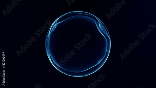 Glowing blue energy sphere formed by smooth light contours floating in dark space. Calm continuous motion creates a seamless abstract loop suitable for futuristic technology scene