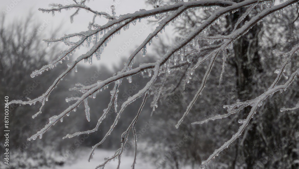 Obraz premium Icy Branches in Winter - A Monochrome Landscape.