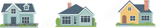 "Set of three colorful modern suburban houses illustrations isolated on white background for real estate, home, architecture concepts"

flat vector illustration