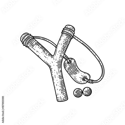 hand drawn vintage slingshot line art vector illustration