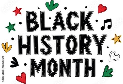 Black history month celebration with colorful hearts and stars