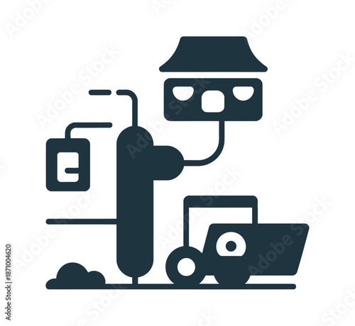An illustration of a gas pump and a car with a house in the background, symbolizing a home fueling system.