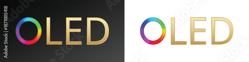 Colorful oled logo design on black and white backgrounds.