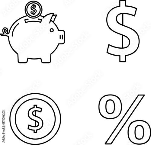 Financial icons representing savings and interest Vector