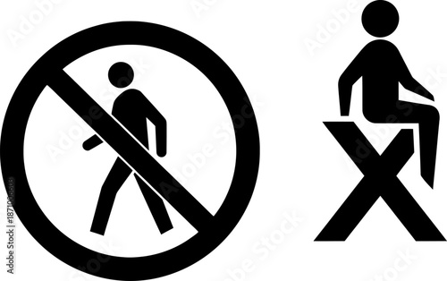Prohibited walking and sitting signs Vector