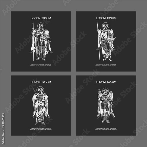 Classic religious template poster, flyer, invitation card set with Archangels