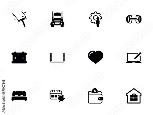 Assorted Black Silhouette Icons for Business and Daily Life
