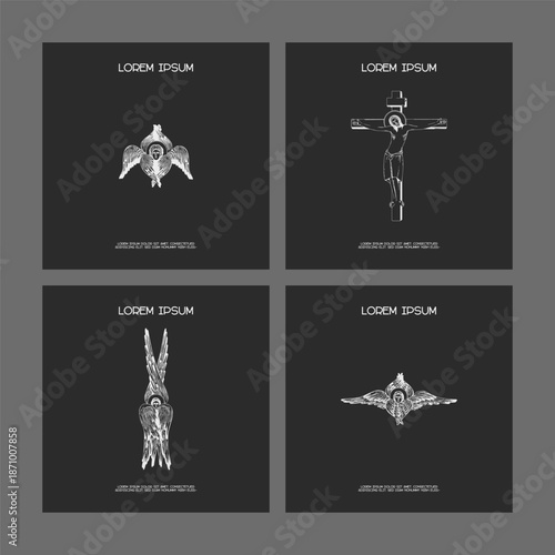 Classic religious template poster, flyer, invitation card set with seraphim