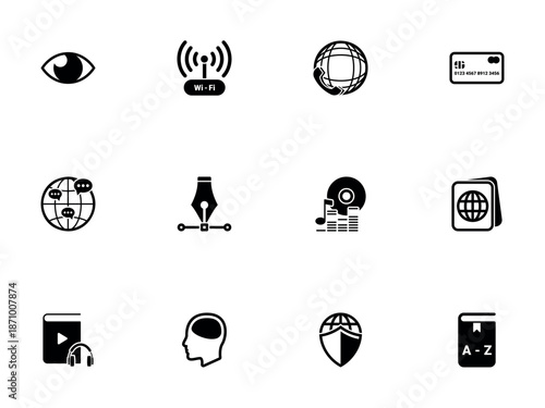 Set of Black Icons for Digital Media and Global Communication