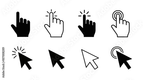 Modern computer cursor and hand icons for digital design projects