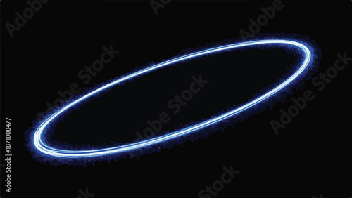 A bright blue glowing oval shape on a black background