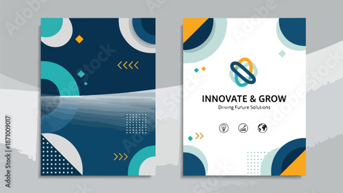 A business brochure cover with a modern design