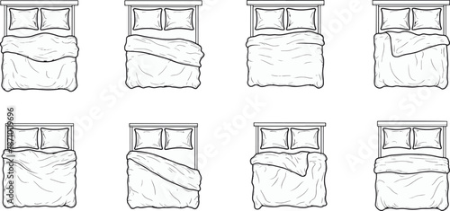 An artistic overhead illustration showcases varied bed configurations, providing a versatile resource for interior design and visualization.