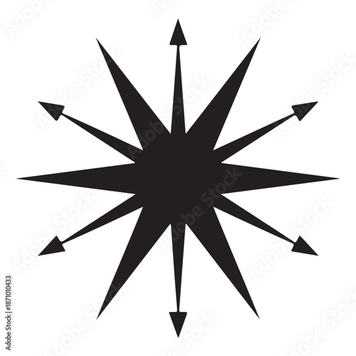 Abstract Black Starburst with Directional Arrows on White Background