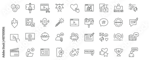 Content creator icon set. Editable line icons. Vector illustration.