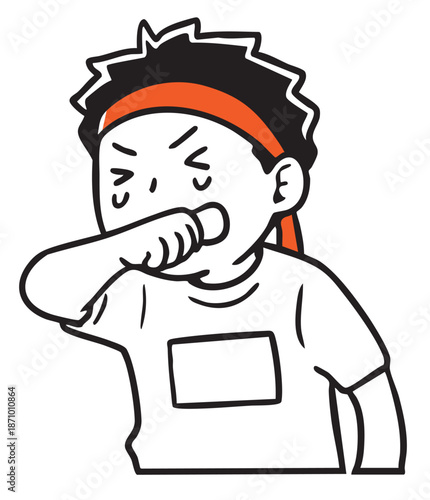 運動会の勝負で負けて悔し泣きする男の子