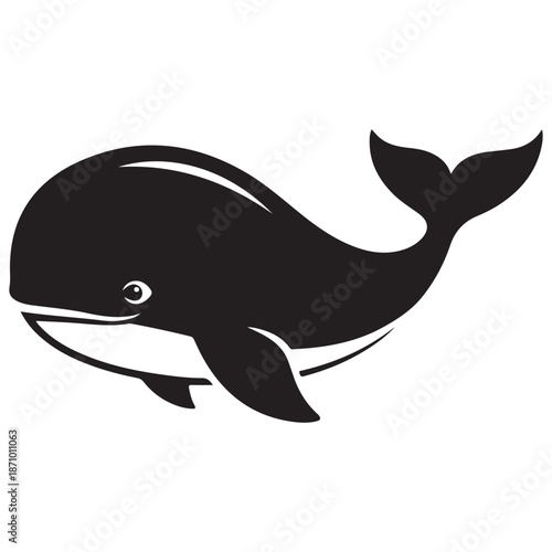 Stylized Black and White Whale Illustration