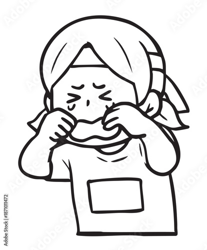 運動会の勝負で負けて悔し泣きする女の子_線画