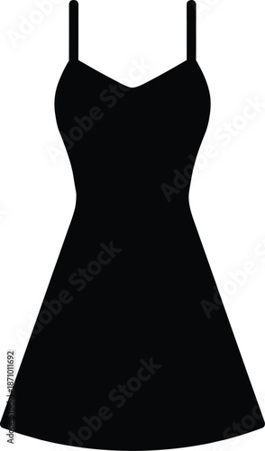 Black silhouette of a minimalist summer sundress icon with spaghetti straps isolated on white background for fashion design and apparel marketing