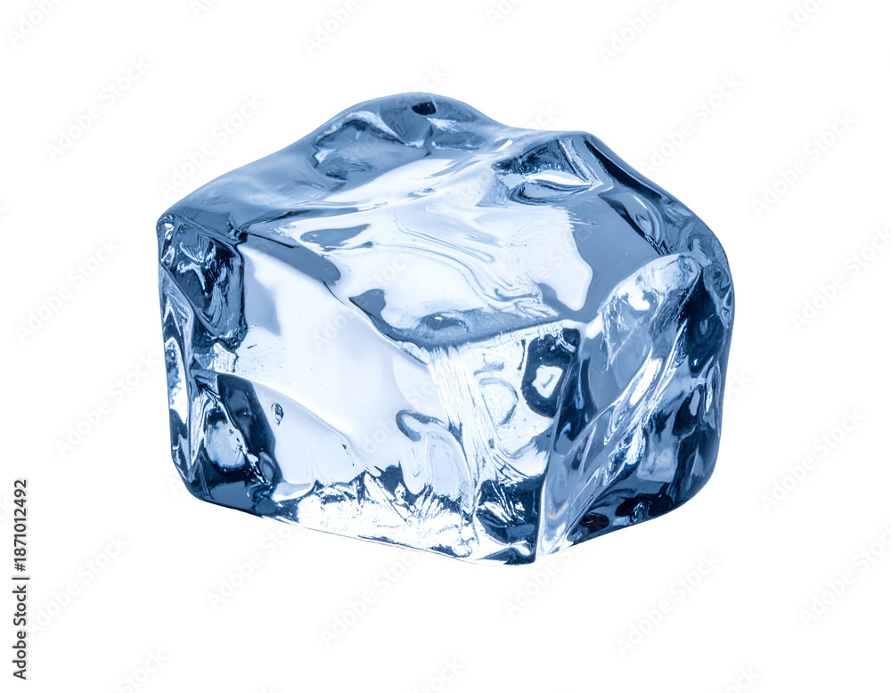 Obraz premium A single clear, irregular-shaped ice cube on a black background