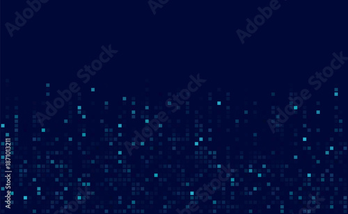 Dark blue pixel background representing big data flow, digital information density, data processing, and modern technology systems with a dynamic visual rhythm.
