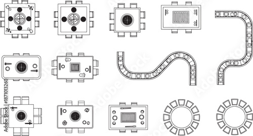 A detailed set of monochrome electronic components and circuits, displayed in a variety of arrangements and configurations. This design invites viewers to explore the intricacies of technology. 