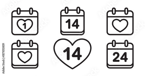 Heart calendar icon set vector isolated on a white background icon for web mobile and app design