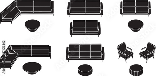 Interior design showcases an array of modern living room furniture, each piece meticulously crafted to provide comfort and style. The composition, arranged in a visually appealing pattern.