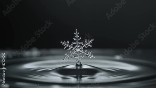 snowflake png floating perfectly over a water ripple surface with a dark dramatic background and reflections
