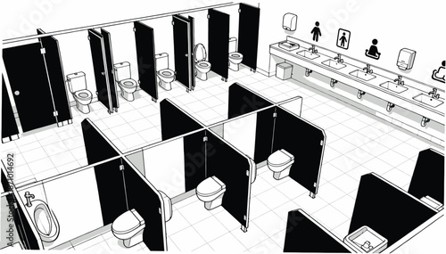 Clean and modern restroom designed for public use, showcasing the functional and aesthetic aspects of sanitary design.