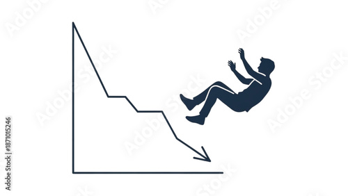 A person falling down a declining graph line, signifying financial loss or failure