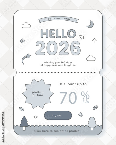 2026 new year background with cute illustration