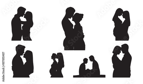 Couple silhouettes showing intimate and tender moments of love and connection